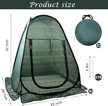 2 PCS Pop up Plant Cover Tent for Outdoor Plants, Large Plant Shade Tent 80% UV Resisitant Sunblock Shade Cloth Net Zipper Door Garden Pest Guard Plants Sun Protection with Stakes, 28 x 28 x 32 Inch