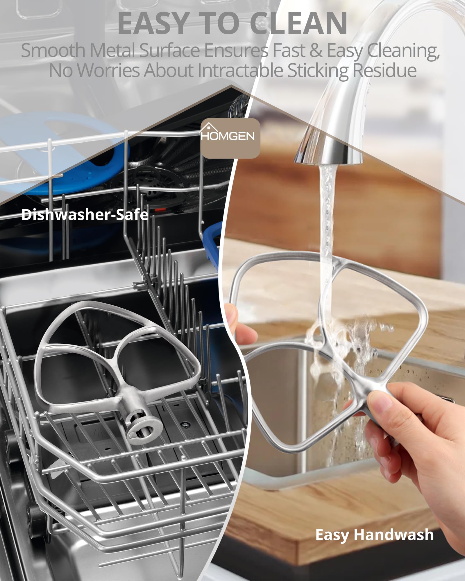 Batteur Plat Acier Inox 304 – 4,5 à 5 L – Compatible KitchenAid K45, KSM150, Artisan & Classic – Accessoire Mélange Parfait