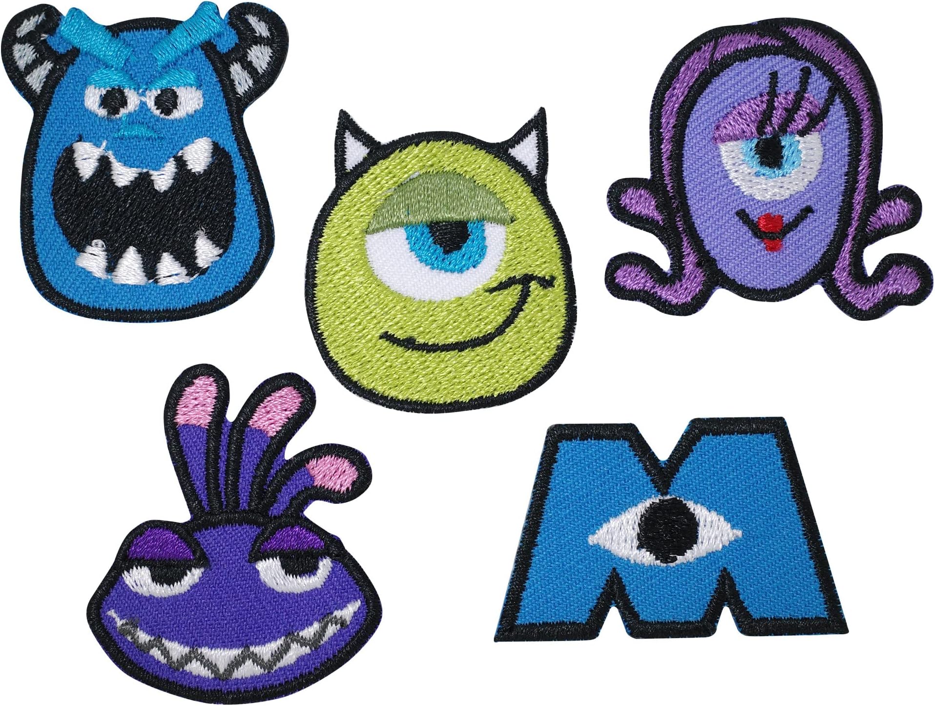 5 Pcs Monsters Inc Patches Iron on Embroidered Badge Saw On Patch for Jeans, Clothing, Bags, Jackets, Caps