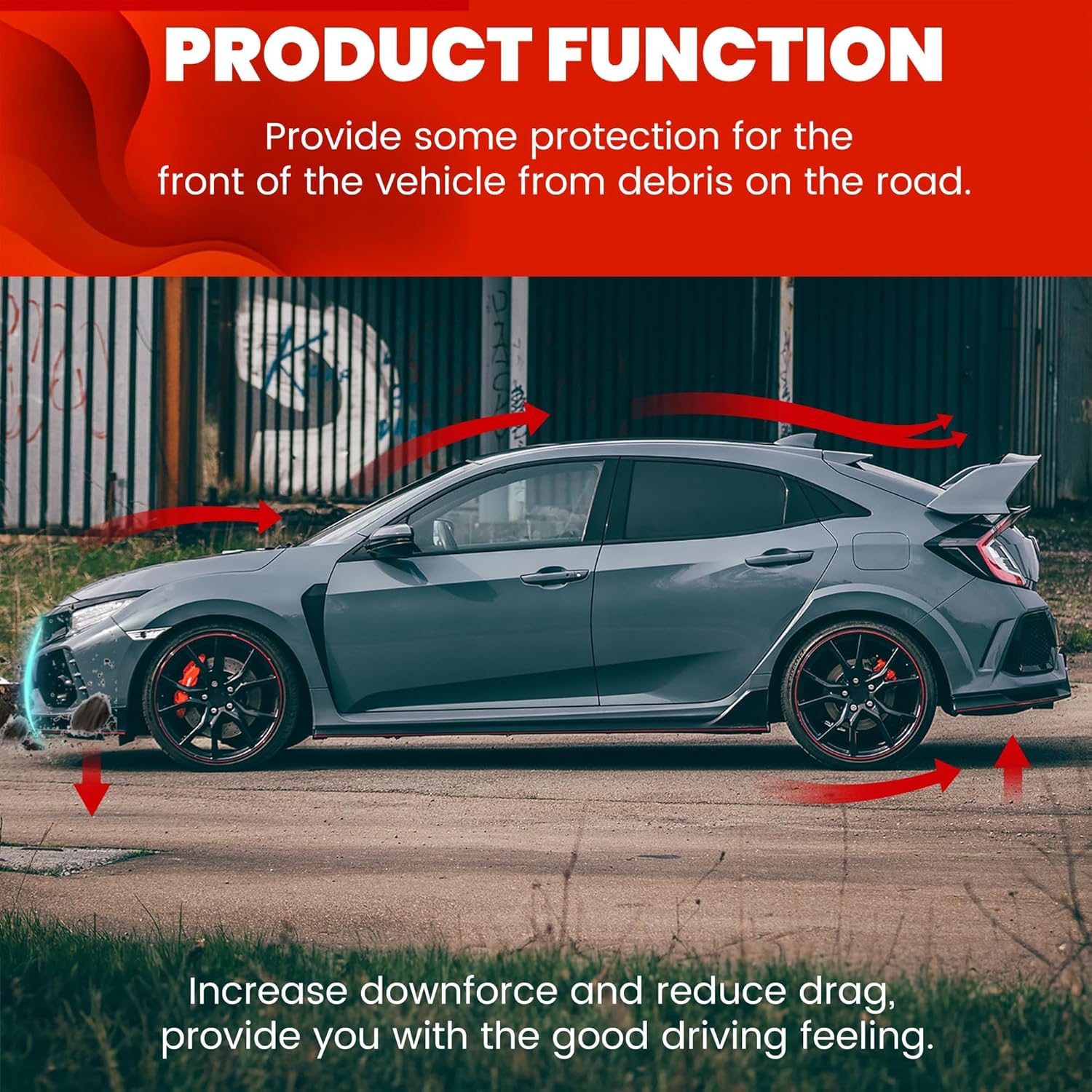 ECOTRIC Black Universal Front Bumper Lip Chin Spoiler ABS Compatible with Audi,Ford,BMW,Honda,Chevrolet,Civic,Benz,Mazda,GMC Car