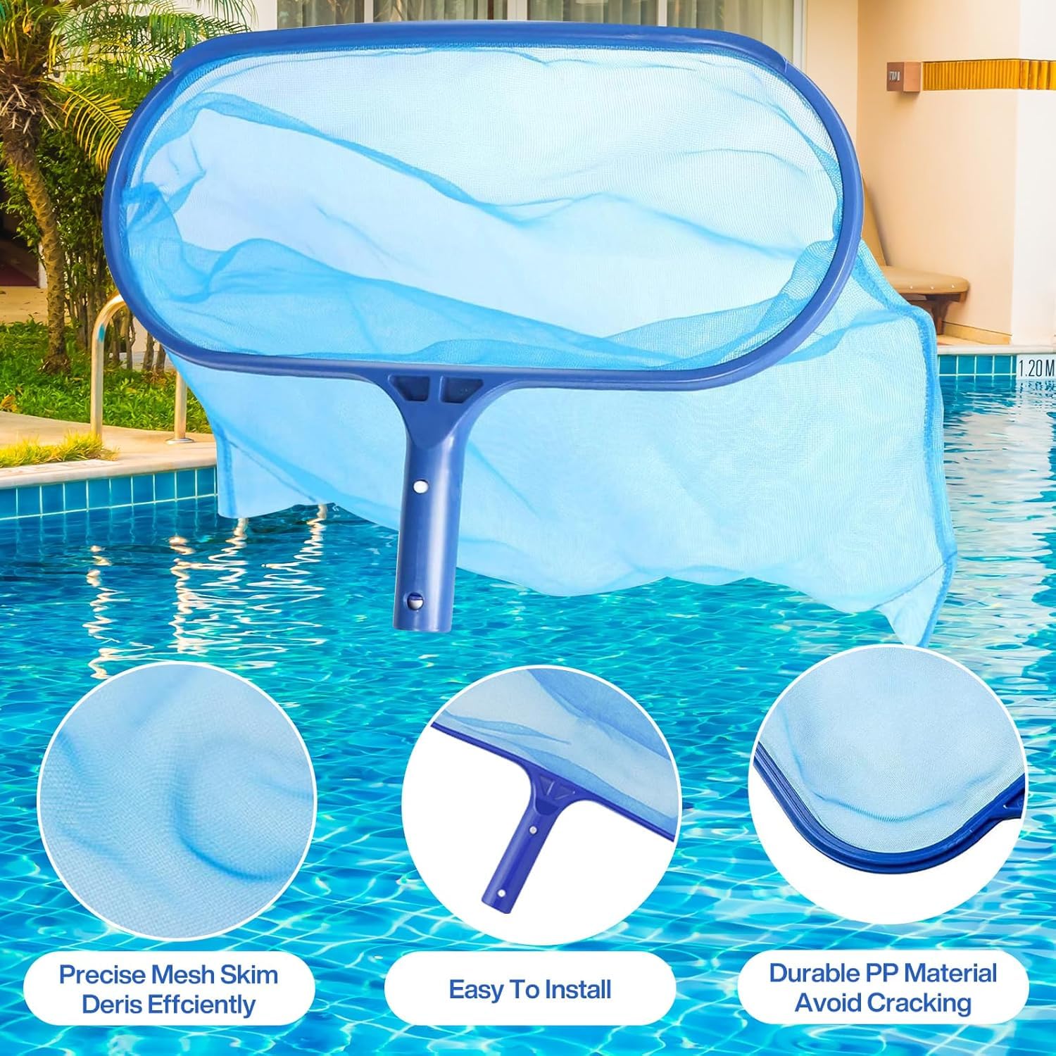 Kit de Piscine Nettoyage, Épuisette de Surface Piscine et Epuisette Piscine Fond, Filet de Piscine Maille Fine avec Manche Télescopique en Aluminium, pour Piscines, Spas, Fontaine, Étang - 3