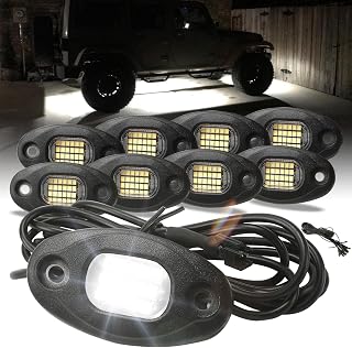 SUNPIE 8 Pods 6000K White Rock Lights with 4M Extension Wires