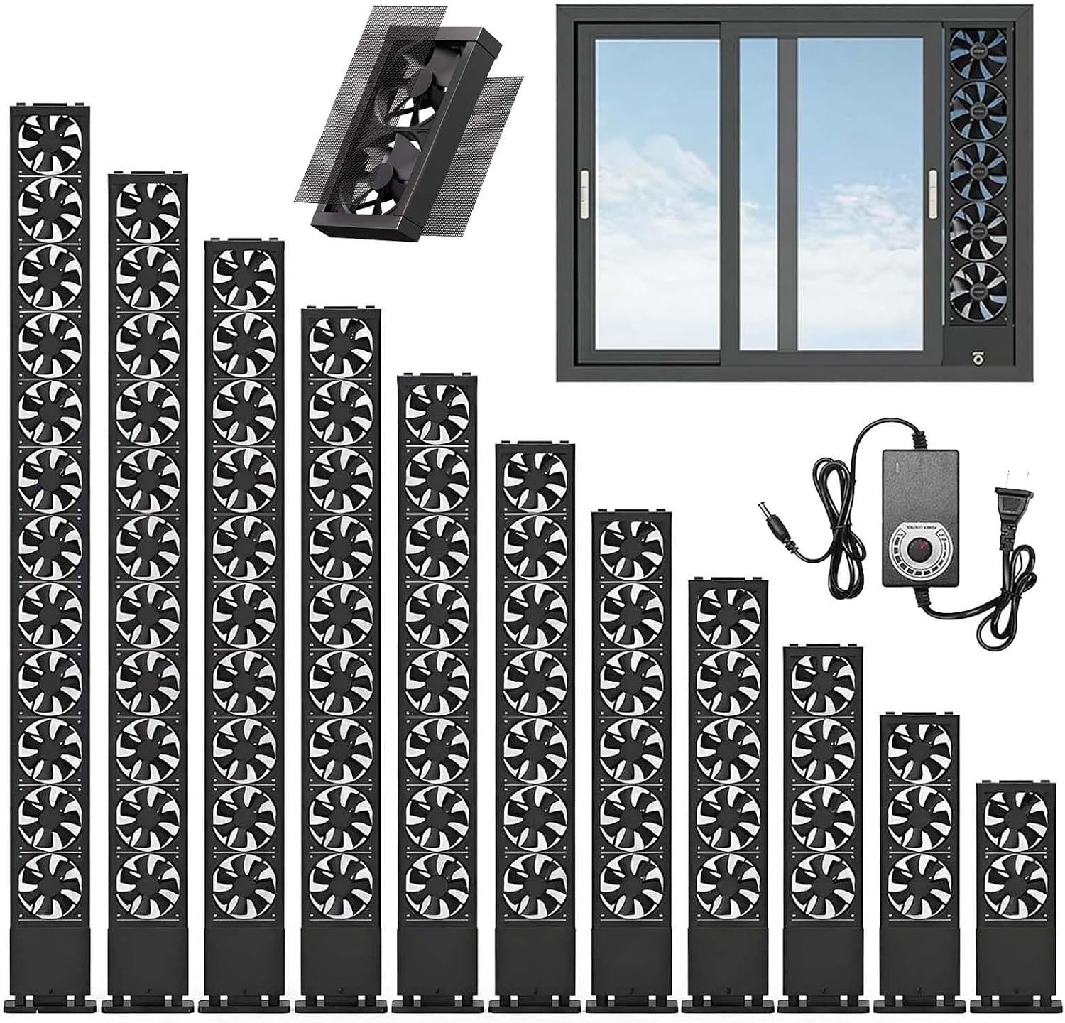 No-Drill Vertical Window Fan, Black 10cm Retractable Sliding Window Exhaust Fan with Stepless Speed, Single Outward Flow Vent Fan for Home Garage, Basement & Indoor Sunrooms(42.91-46.85 in)