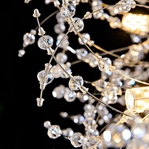 Miniatura 6 de Candelabros modernos de cristal plateado, lámpara de comedor cromada, lámpara redonda, gran lámpara de sala de estar, lámpara de techo de cristal