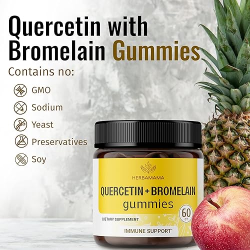 Miniatura 4 de HERBAMAMA Gomitas de quercetina con bromelina, suplemento de quercetina para función respiratoria, gomitas de quercetina que aumentan la inmunidad,