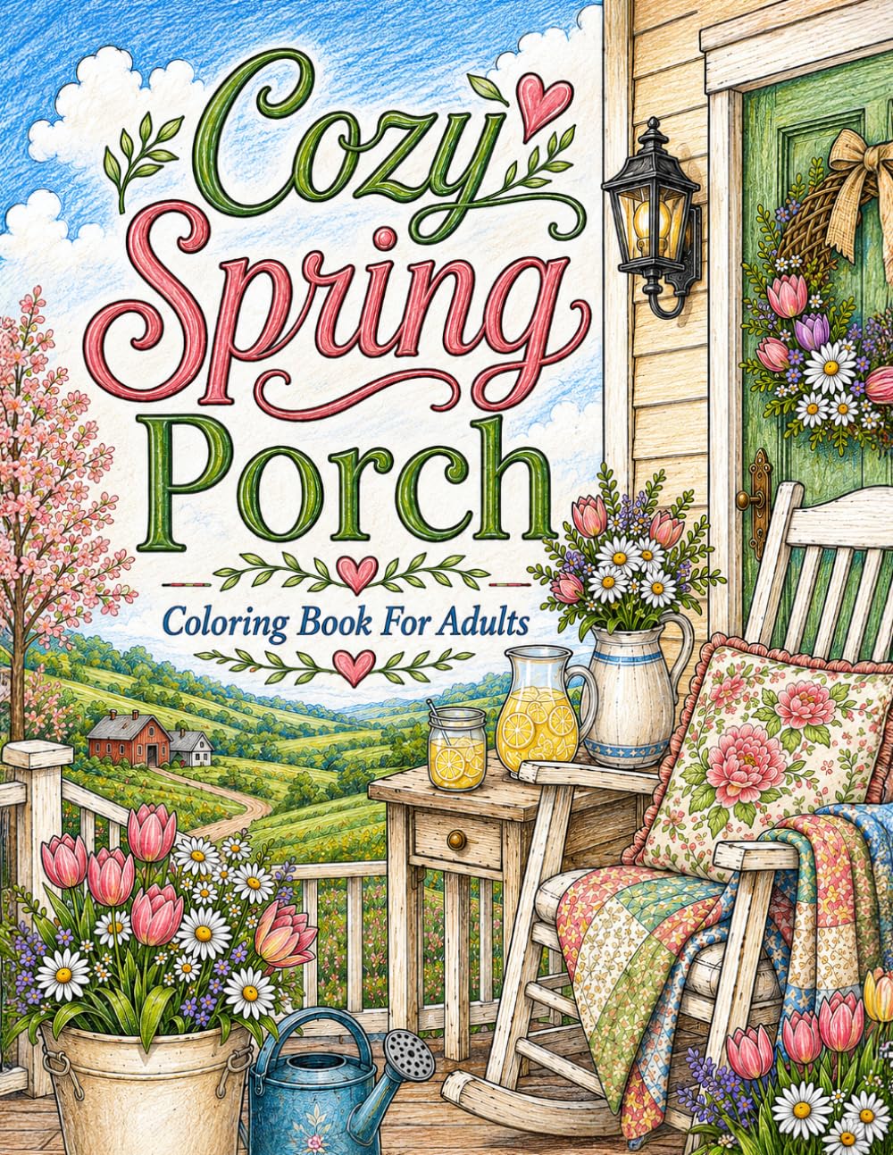 Cozy Spring Porch: Coloring Book for Adults with Porch Retreats, Spring Flowers, Country Cottage Views and Calming Nature Designs