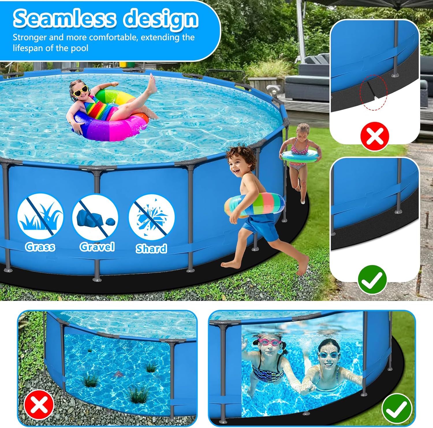 19FT Thick Round Pool Liner Pad For 18 FT Above Ground Pools 12Oz/Yd² Heavy-Duty Puncture Proof Above Ground Pool Padding Under Pool Seamless Pool Ground Mats for Pool Bottom (50% Thicker Than Others)