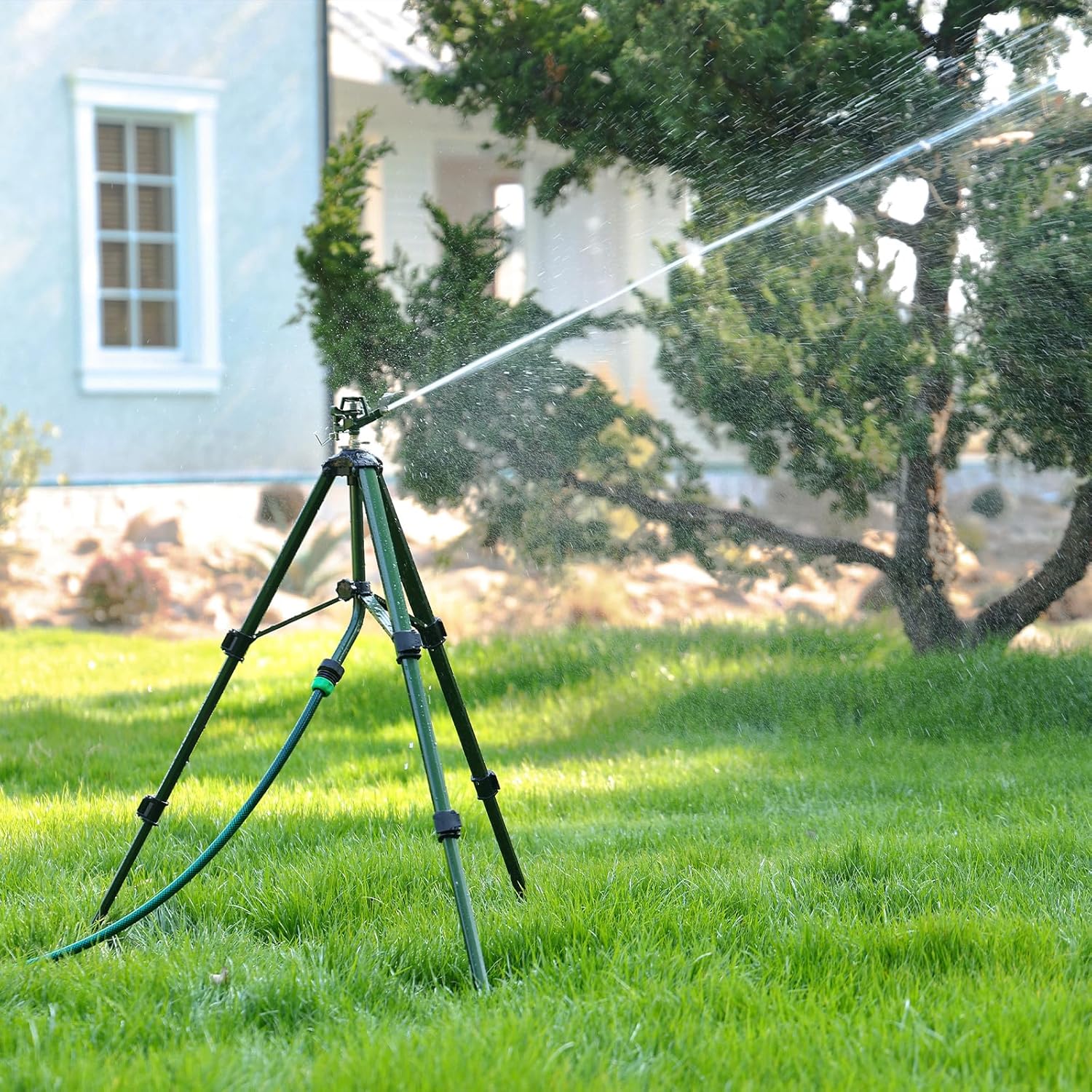 RESTMO Tripod Base Zinc Impact Sprinkler, 360° Rotating & 3-Height Adjustable Tripod, Heavy Duty Full Metal Sprinkler for Agriculture and Large Yard Irrigation