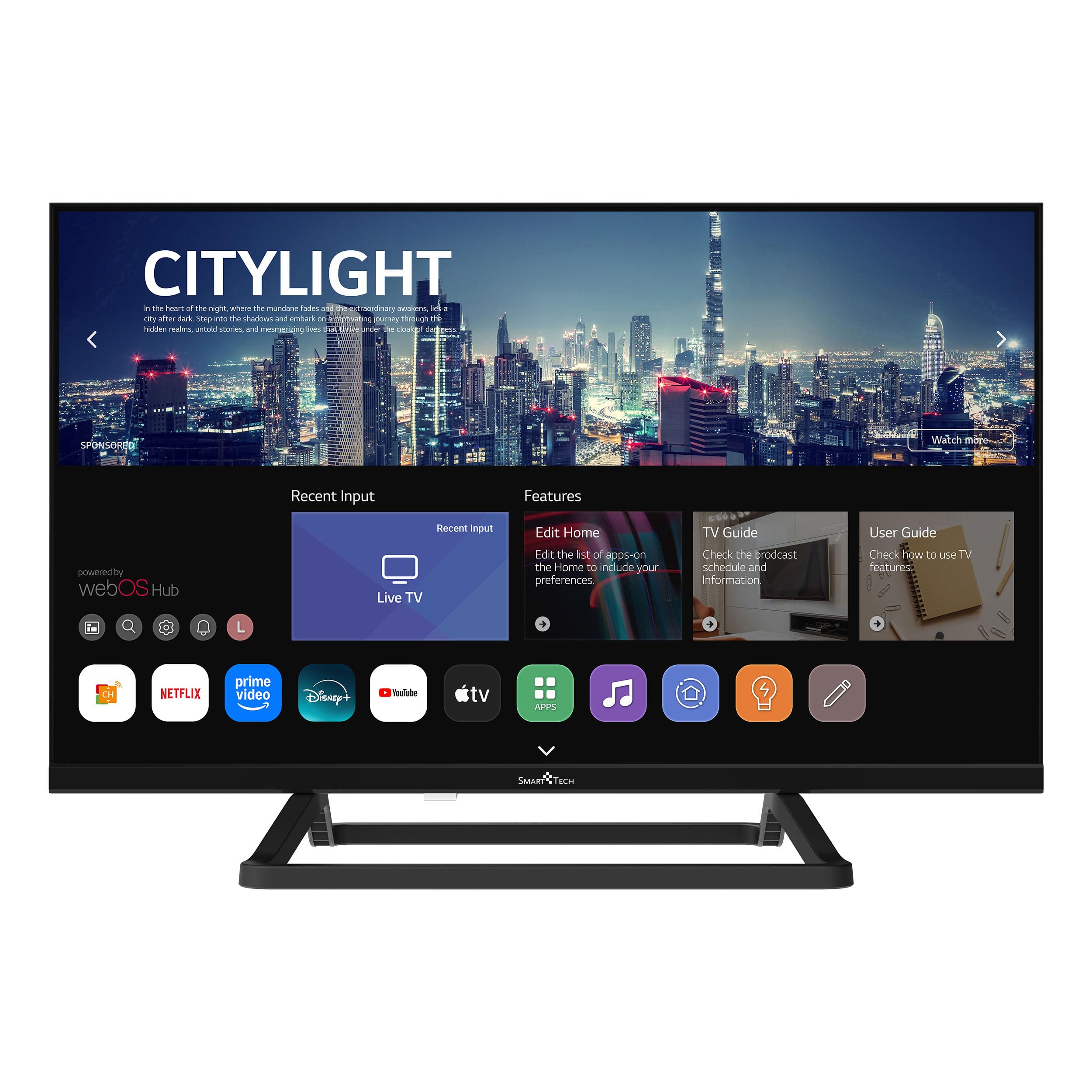 Smart Tech 24HW01V3, Televisor WebOS LED HD de 24 pulgadas (60 cm), YouTube, Netflix, Prime Video, Disney+, TED, DAZN