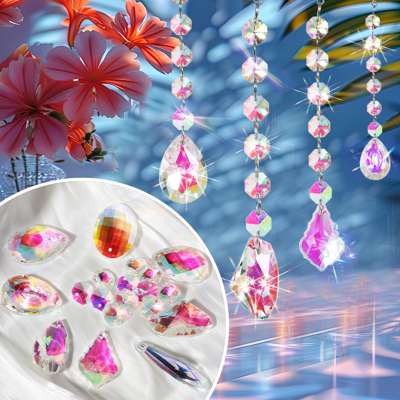 Kit 166 Pièces Attrape-Soleil Cristal DIY - Décoration Fenêtre Jardin Chambre - Annickee Suncatcher Suspendu