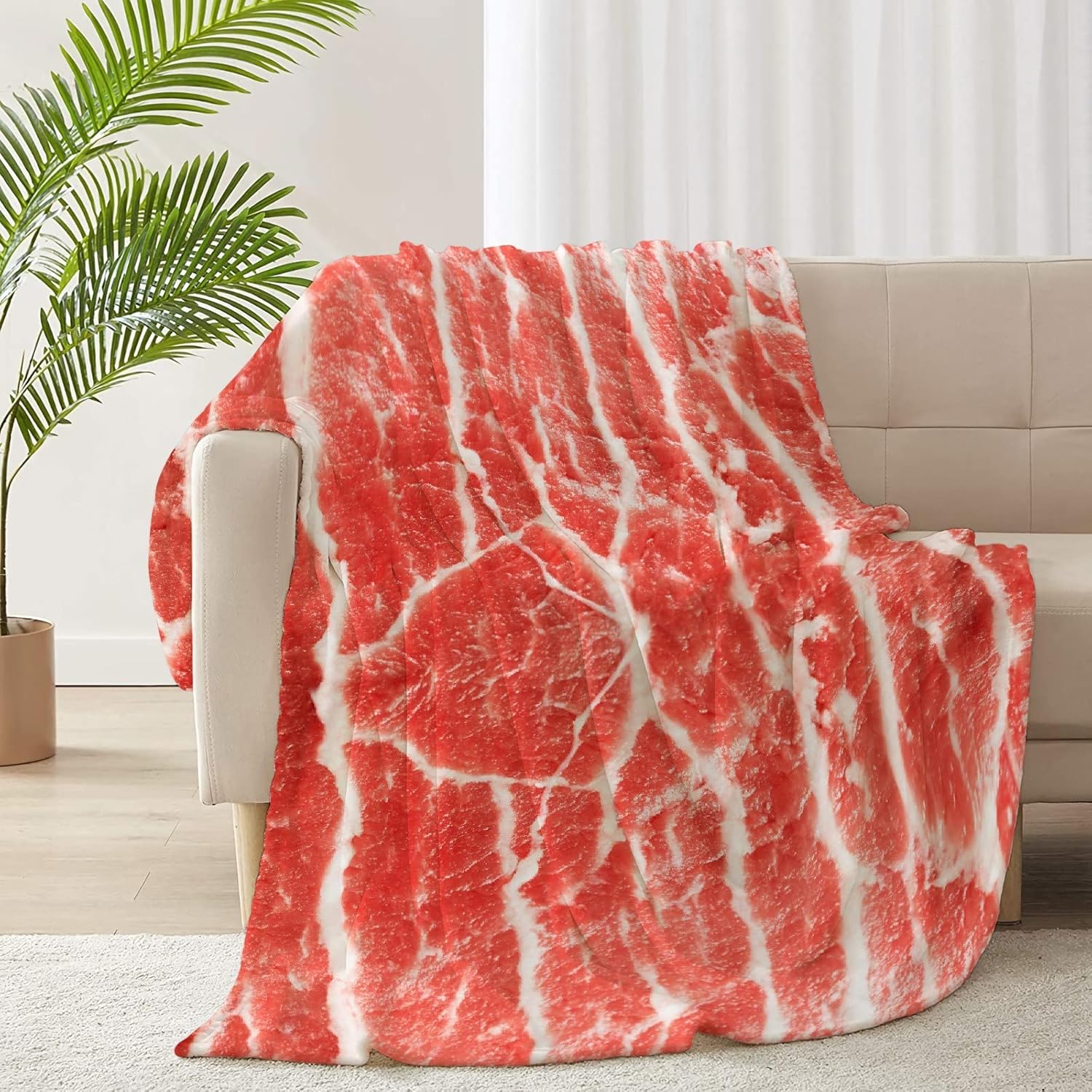 Beef Throw Blanket 3D Food Blanket for Girls Boys Kids Soft Cozy Fleece Funny Food Blanket for Bed Couch Sofa Chairs—All Season Medium 60"x50" (Twin) Teen