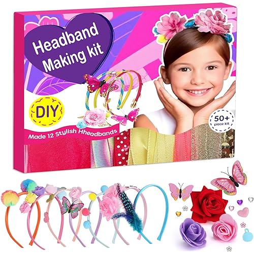 Headband Making Kit for Girls, DIY Hair Accessories Craft Set Make 12+ Fashion Headbands for Kids 5-12, Art Supplies with Ribbons & Charms, 5 Year Old Girl Birthday Gift Ideas, Girls Fashion Gift