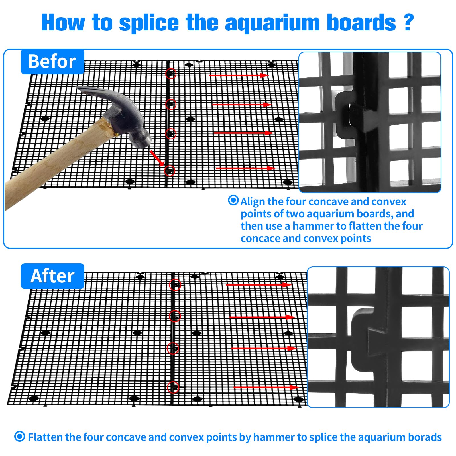 Divisor de pecera de bricolaje, divisor de acuario, filtro inferior, tabla de aislamiento, bandeja de caja de huevos (negro, 4 piezas de 11.8 x 5.9 pulgadas con agujero de 0.15 pulgadas)