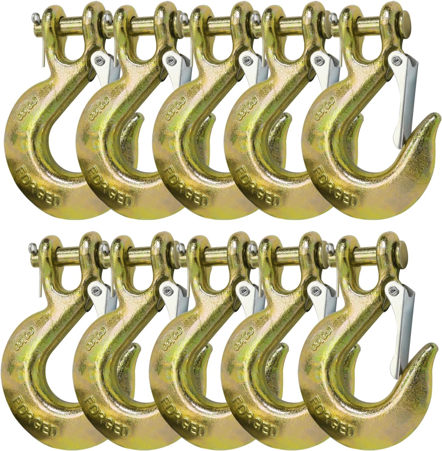 3/8" Clevis Slip Hook with Latch, Safety Steel Chain Hook, Heavy Duty Forged Clevis Slip Hook, for 3/8" Grade 70 Transport Chain, for Trailer Truck Transport Tow Marine,18,000lbs Capacity, 10 Pack