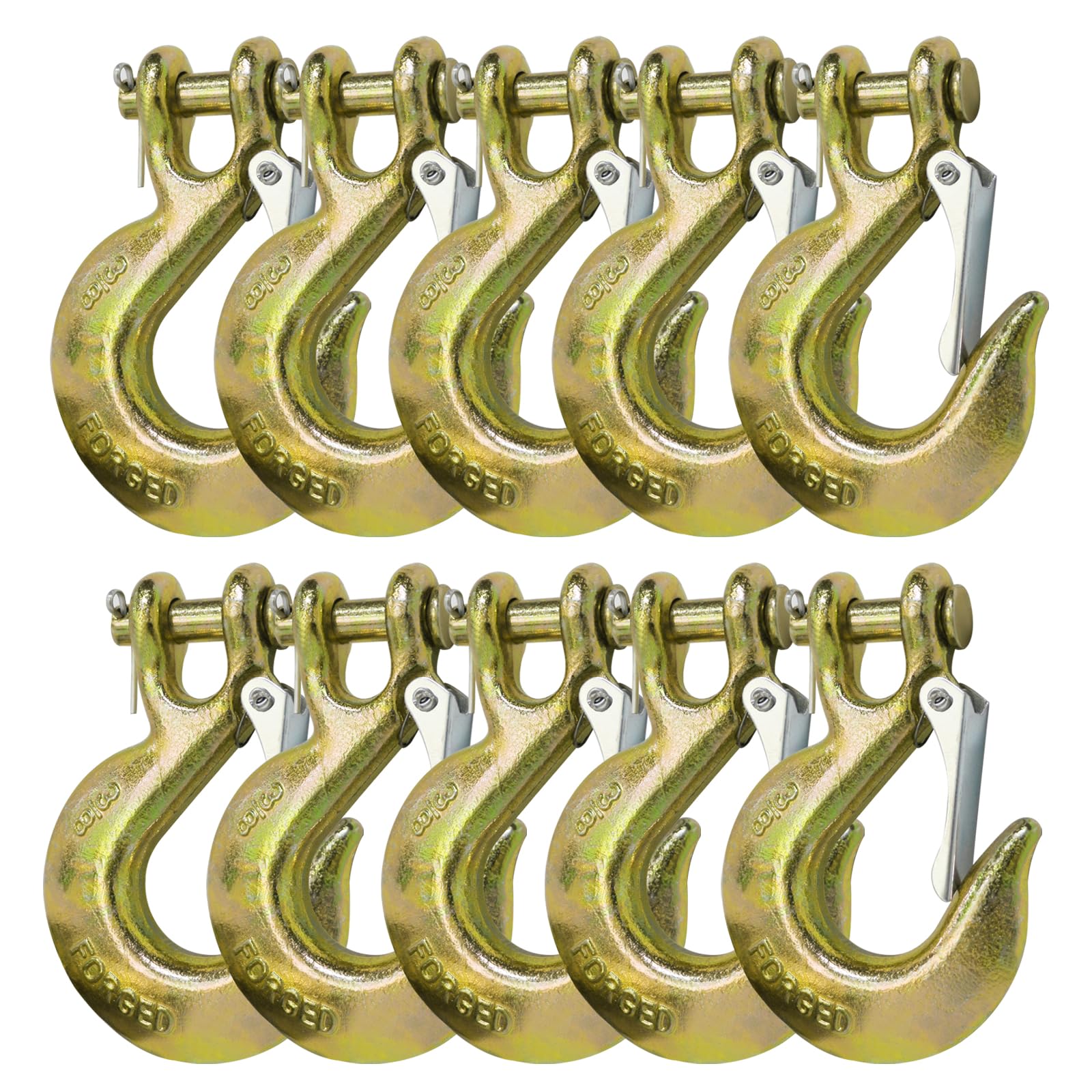 3/8" Clevis Slip Hook with Latch, Safety Steel Chain Hook, Heavy Duty Forged Clevis Slip Hook, for 3/8" Grade 70 Transport Chain, for Trailer Truck Transport Tow Marine,18,000lbs Capacity, 10 Pack