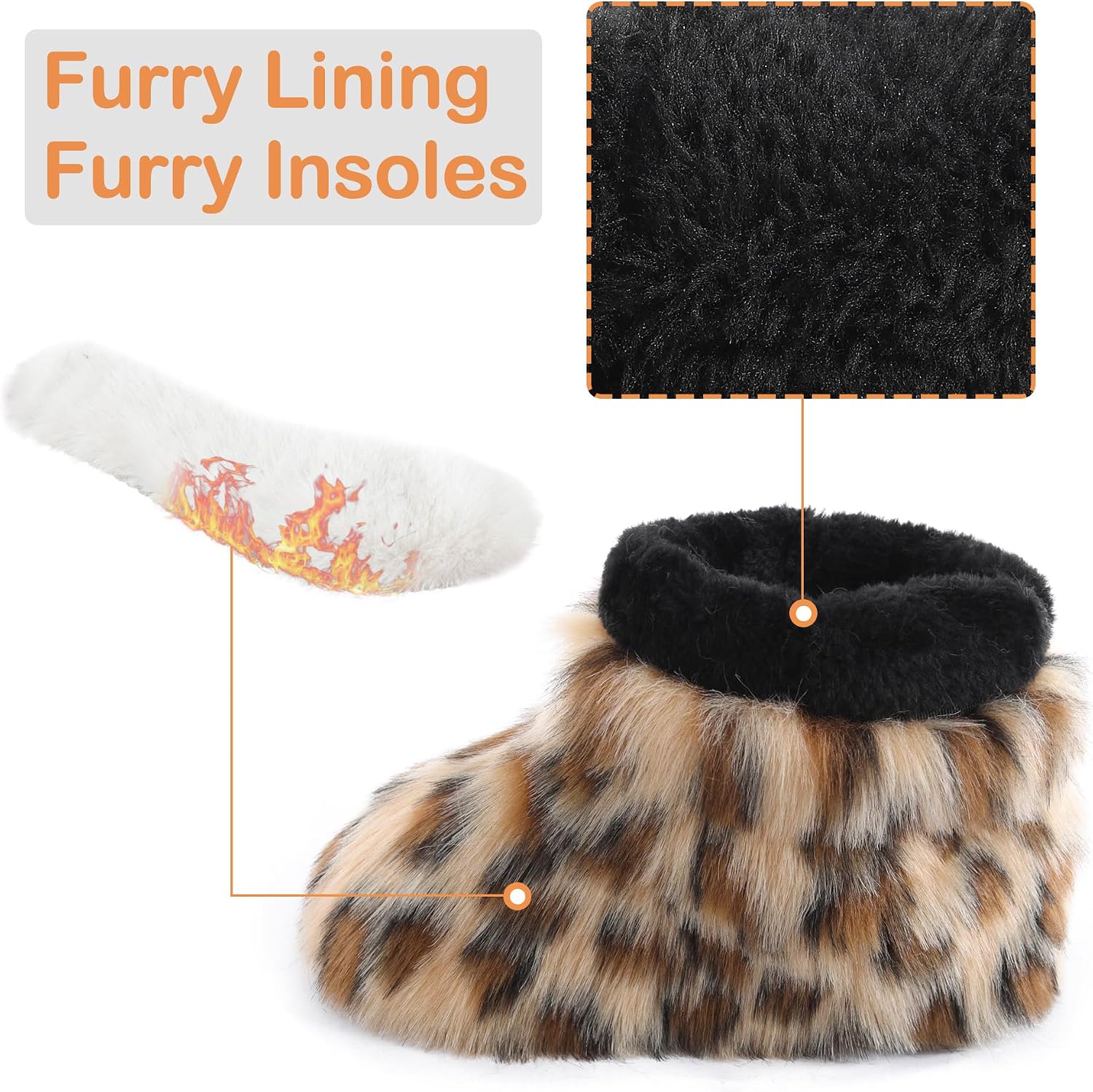 Kids Fuzzy Snow Boots Fluffy Outdoor Flat Boots Winter Warm Faux Fur Snow Shoes for Boys & Girls