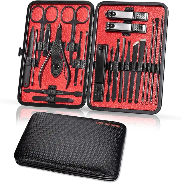Kit Manicure Professionale 23 Pezzi Portatile in Acciaio Inox con Custodia in Pelle per Donne e Uomini