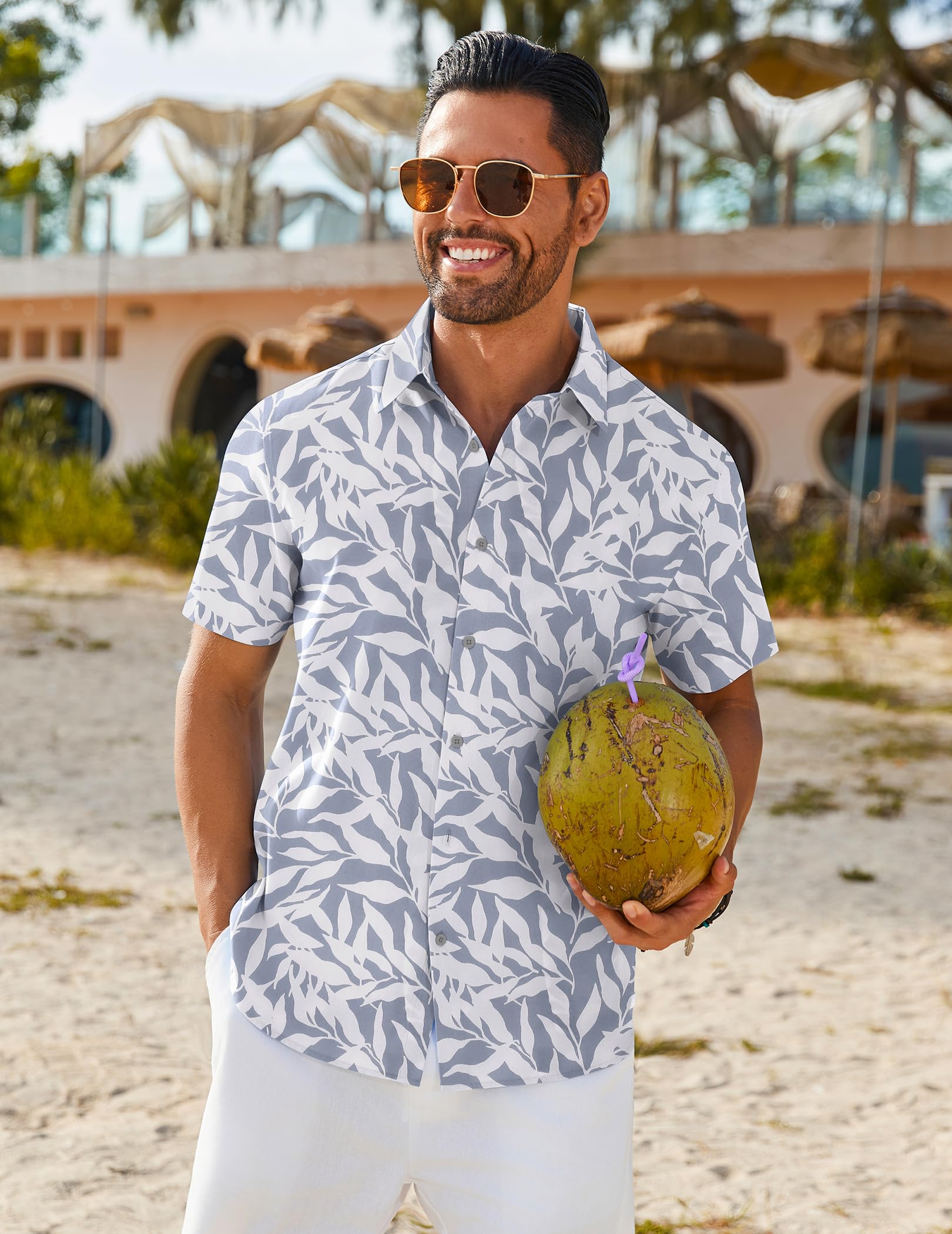 COOFANDY Camisa para Hombres Camisas Hawaianas De Manga Corta Camisa Ligeras Camisas Tropicales De Verano Shirt Florales De Botones Fiestas