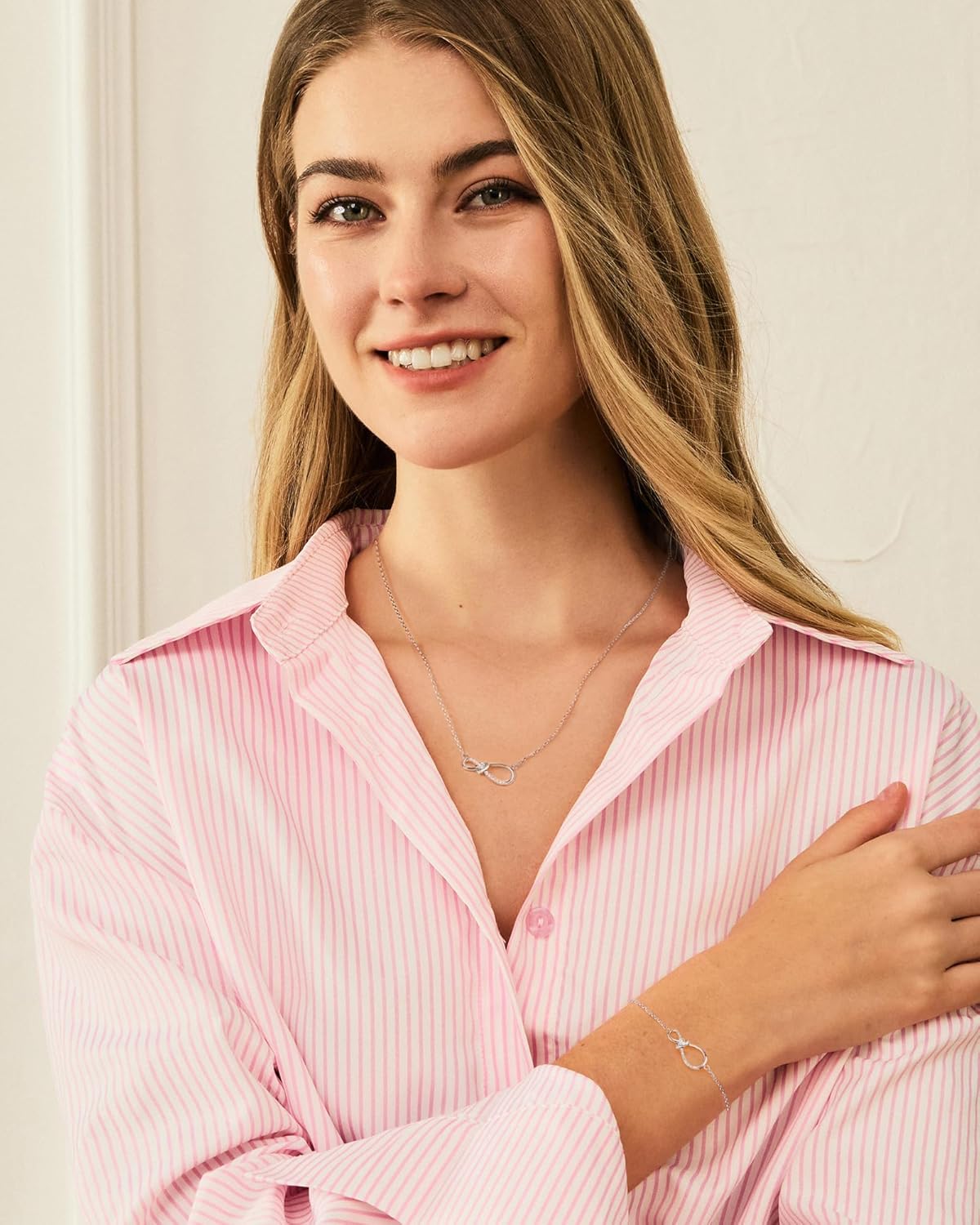 FANCIME Endless Love Necklace Bracelet For Women 18K Gold ＆ Sterling Sliver White Gold Plated Dainty Simulated Diamond Infinity Symbol Jewelry Anniversary Birthday Graduation Mothers Day Gifts for Women Wife Friend Her