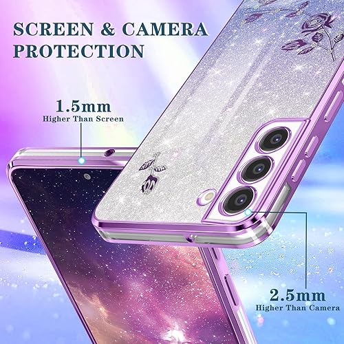 Miniatura 5 de Coralogo Funda 3 en 1 para Samsung Galaxy S21 FE 5G con purpurina brillante para mujeres y niñas, cubierta de teléfono brillante con bonito diseño