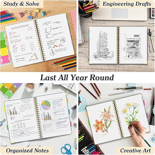 Miniatura 6 de Cuaderno de papel cuadriculado, cuaderno de cuadrícula en espiral de 8.5 x 11 pulgadas, diario de cuero de tapa dura de 300 páginas, cuaderno de