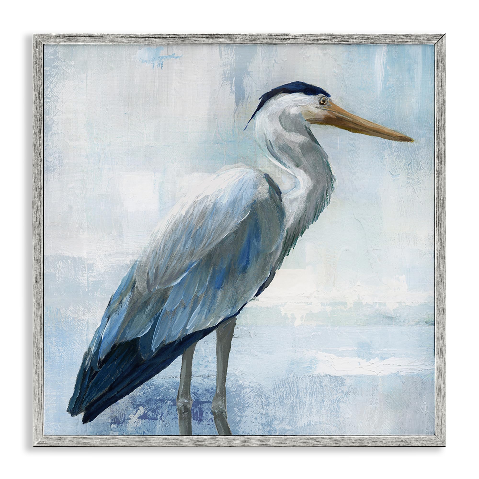 Stupell Industries Farmhouse Gray (Textured) 'Serene Blue Heron In Aqua'| Framed Giclee Art