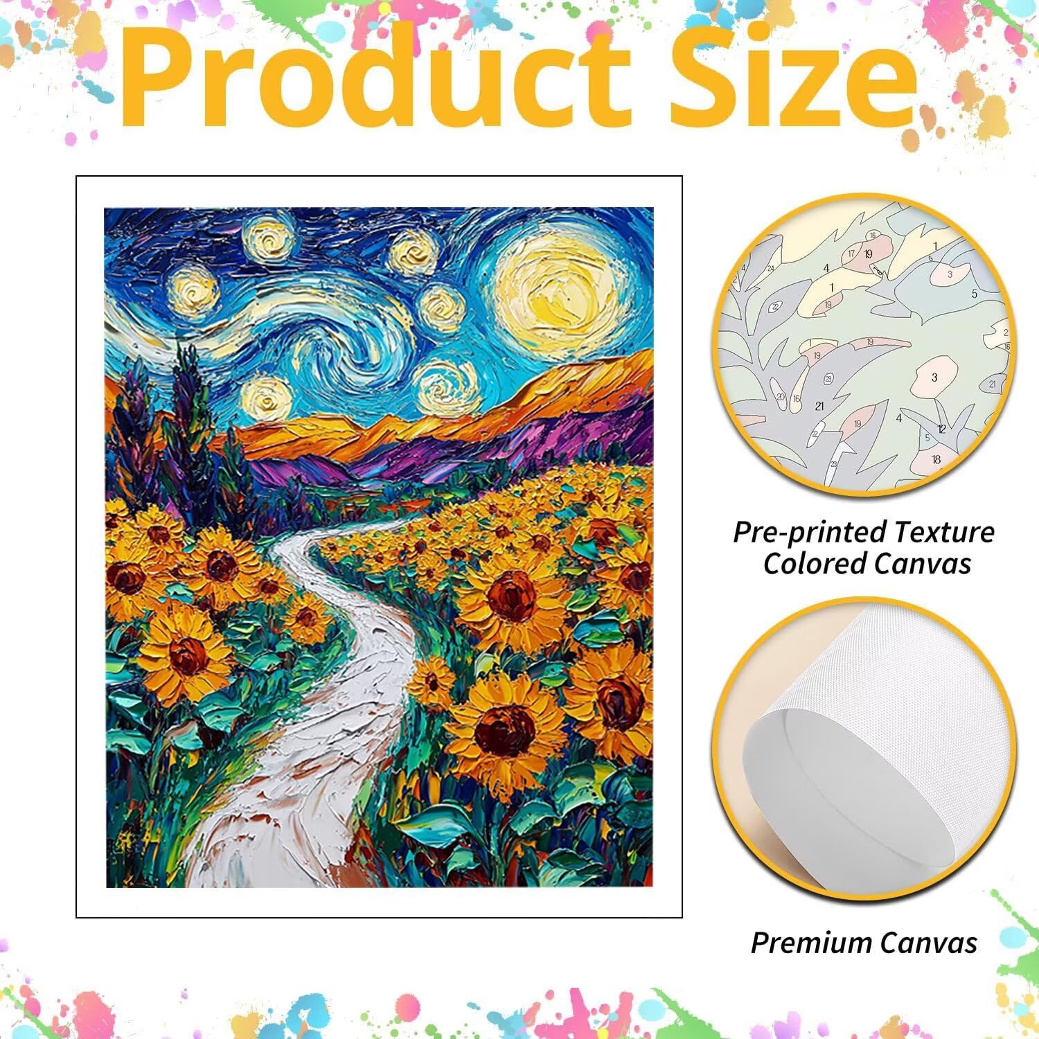 Kit de peinture par numéros - Tournesol et ciel étoilé - 70x90cm v-987