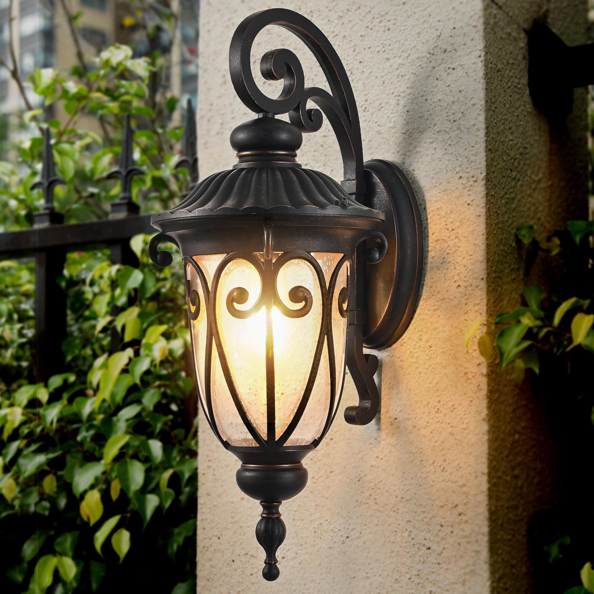 VDOQTLJT Classic Outdoor Wall Lantern Vintage Black Sconce with Bubble Glass Weatherproof Light Fixture for Porch or Entryway