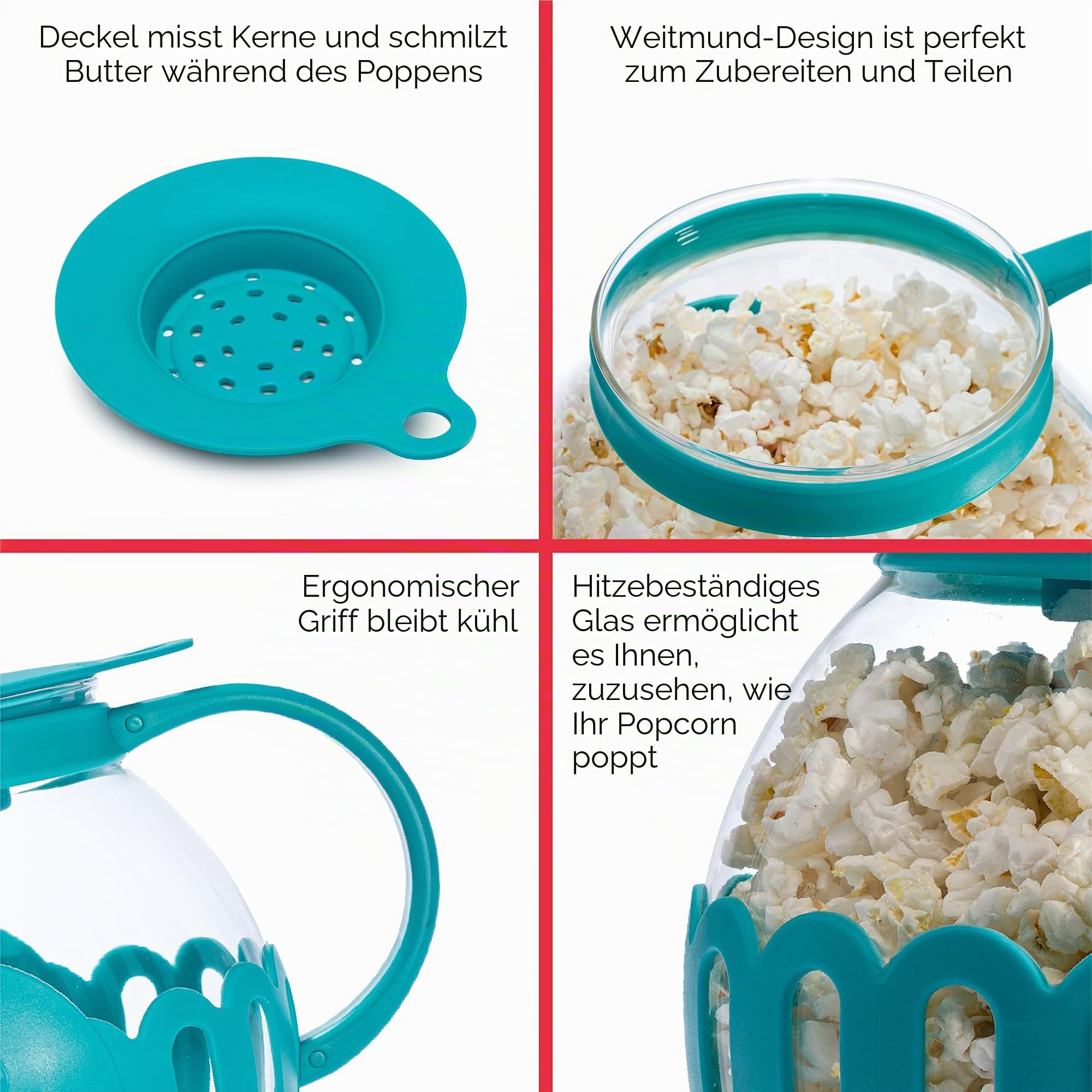 Ecolution Patentierter Mikrowellen-Popcorn-Popper, Borosilikatglas Kunststoff, blaugrün