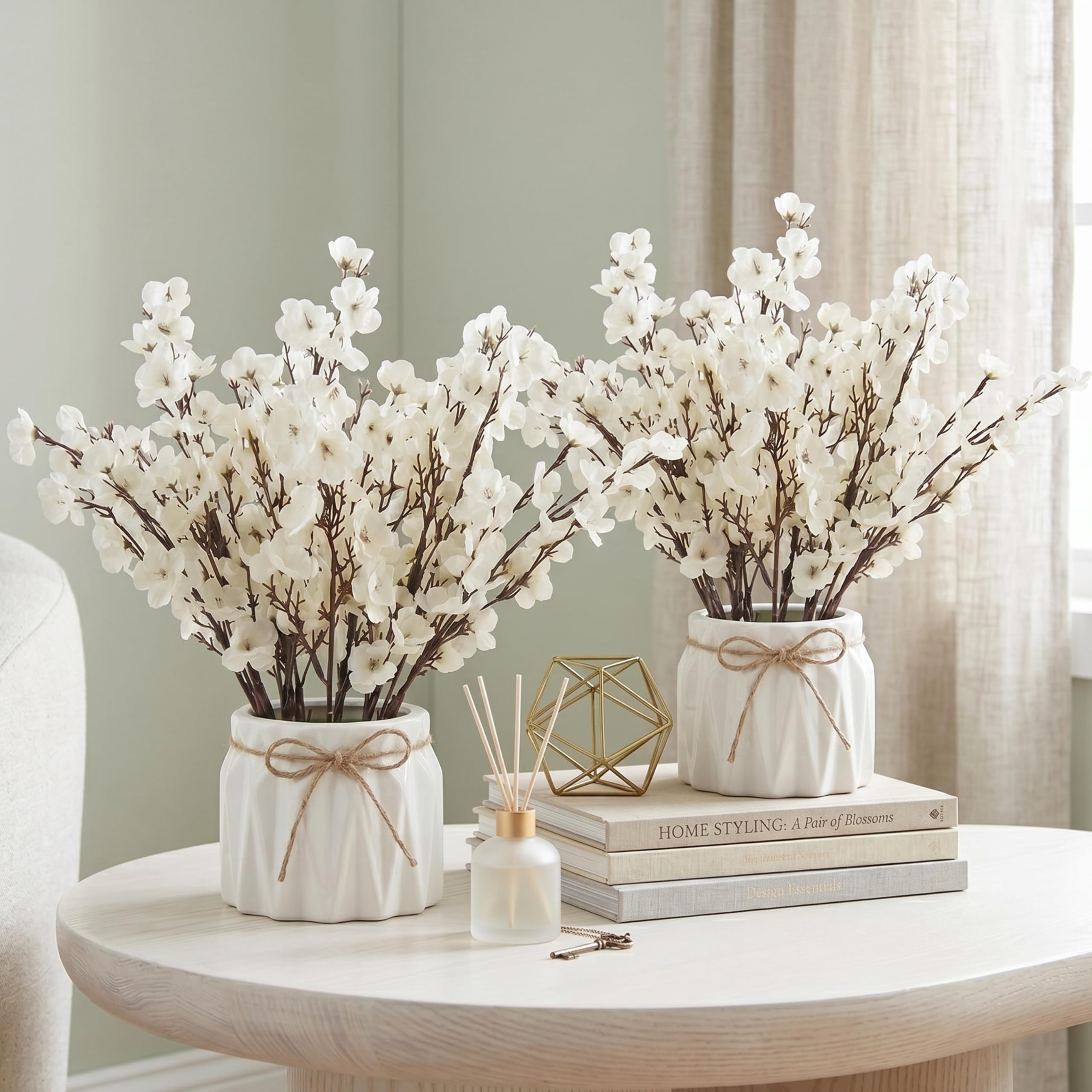 Dekorly Artificial Lavender Plant in White Pot, 18cm – Realistic Faux Flower Arrangement for Home & Office Décor (Set of 1) (2, White Baby's Breath Flower)