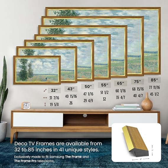 Modern Gold Leaf 65 Deco TV Frame for Samsung The Frame/Pro TVs