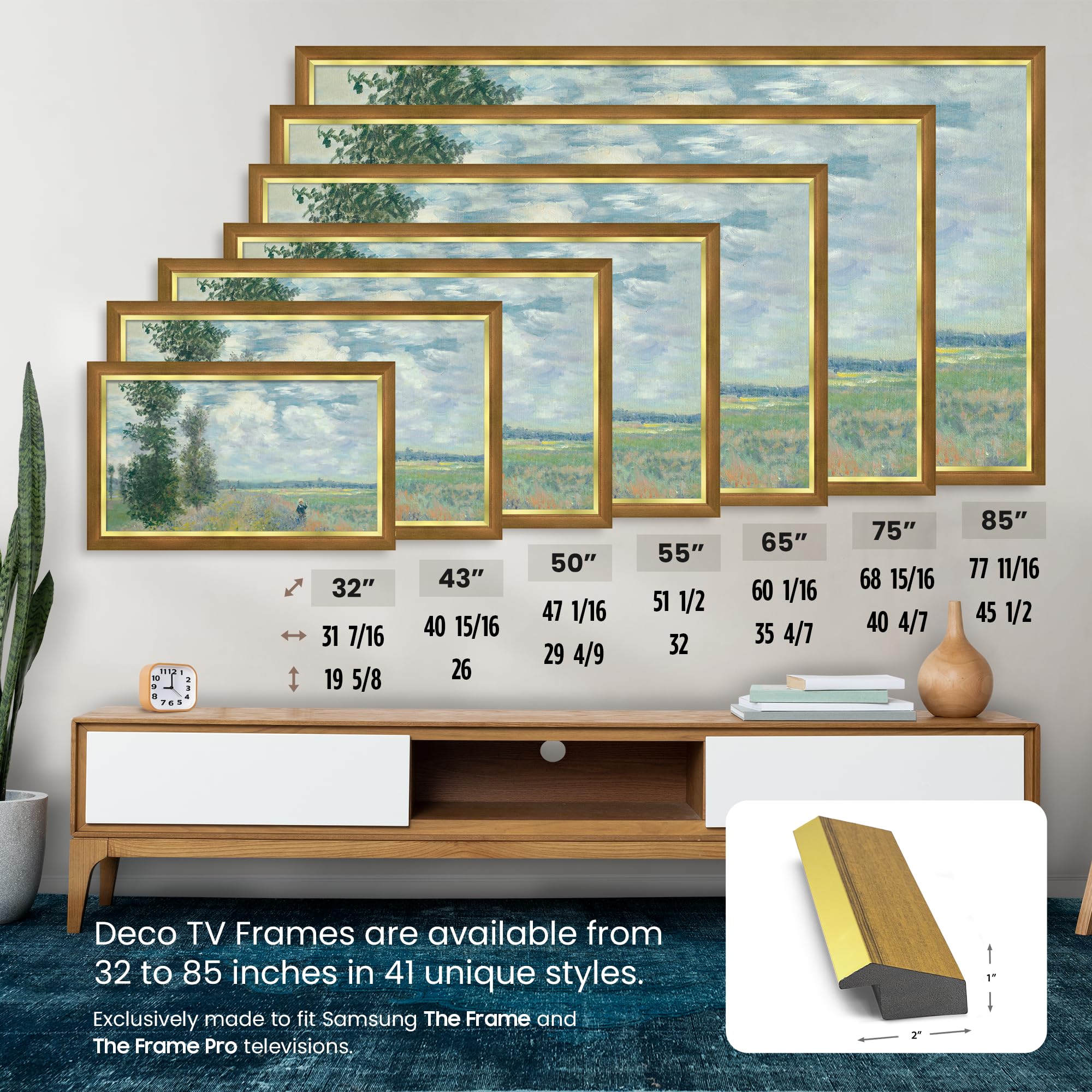 Frame My TV Deco TV Frames - Modern Gold Leaf Slim Frame