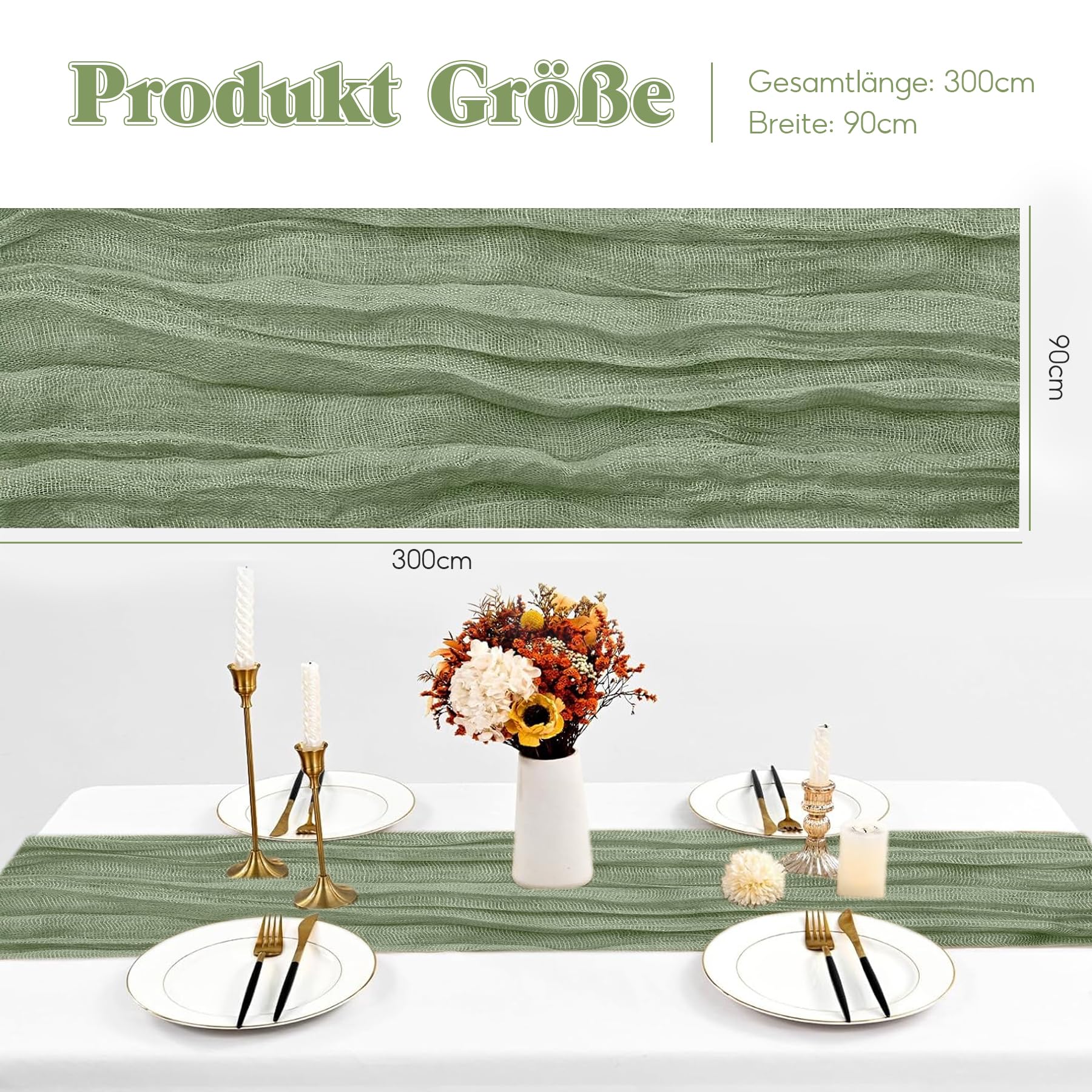 CHUQING Tafelloper chiffon, donkergroen, 70 x 300 cm, in groen, tafelloper bruiloft