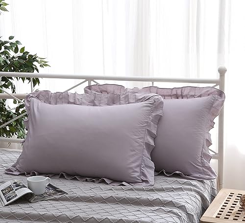 Vista 230 de Fundas de almohada cuadradas blancas con volantes, fundas de almohada europeas, 100% algodón, 18 x 18 pulgadas, 2 unidades Blanco 3