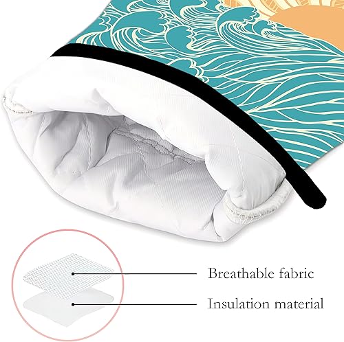 Miniatura 3 de Olas de mar abstractas con guantes de horno y soportes para ollas de cocina, juego de 2 piezas, almohadilla resistente al calor para hornear,