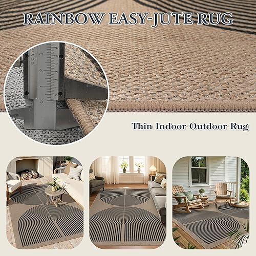 Miniatura 3 de Lahome Alfombra moderna de yute, lavable de 5 x 7 pies, color negro, para sala de estar, dormitorio, casa rural negra, alfombra de patio para
