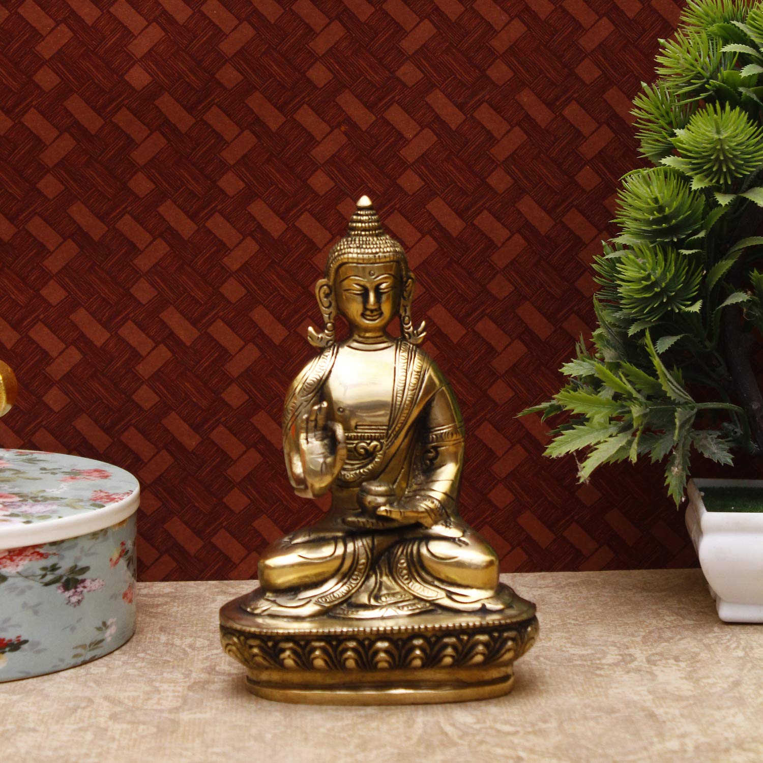 StatueStudio Brass Buddha Statue for Home Decor Diwali Office Corporate Gift Meditation Showpiece Figurine Glossy Antique