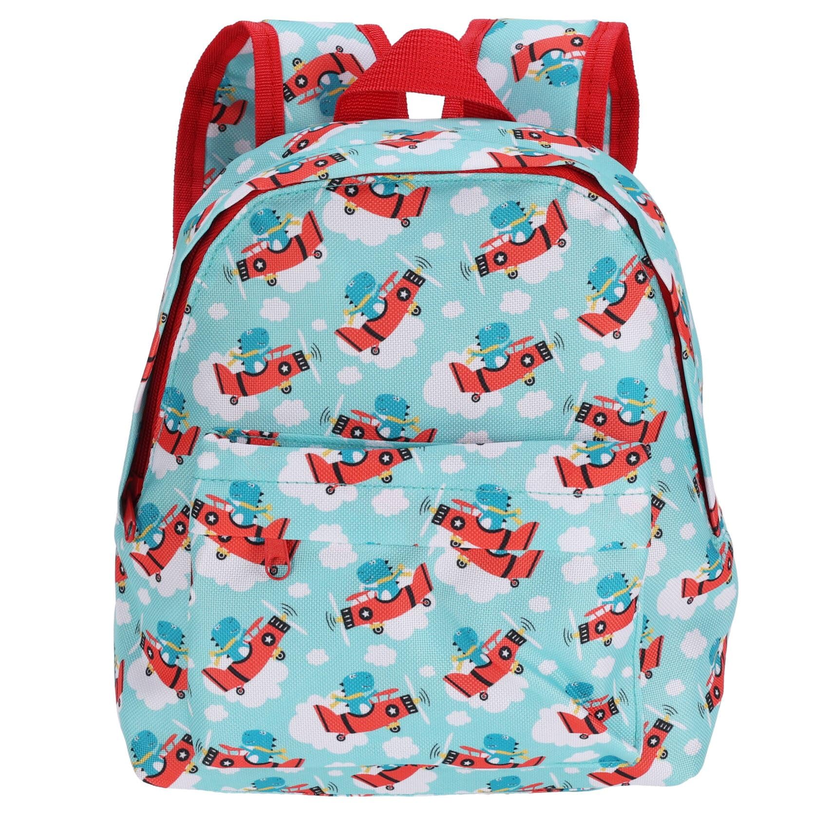 Dinosaur on a Plane Kids Backpack | Lightweight Children’s Rucksack for Nursery, School or Travel | Cute Animal Designs with Front Pocket & Zip Closure
