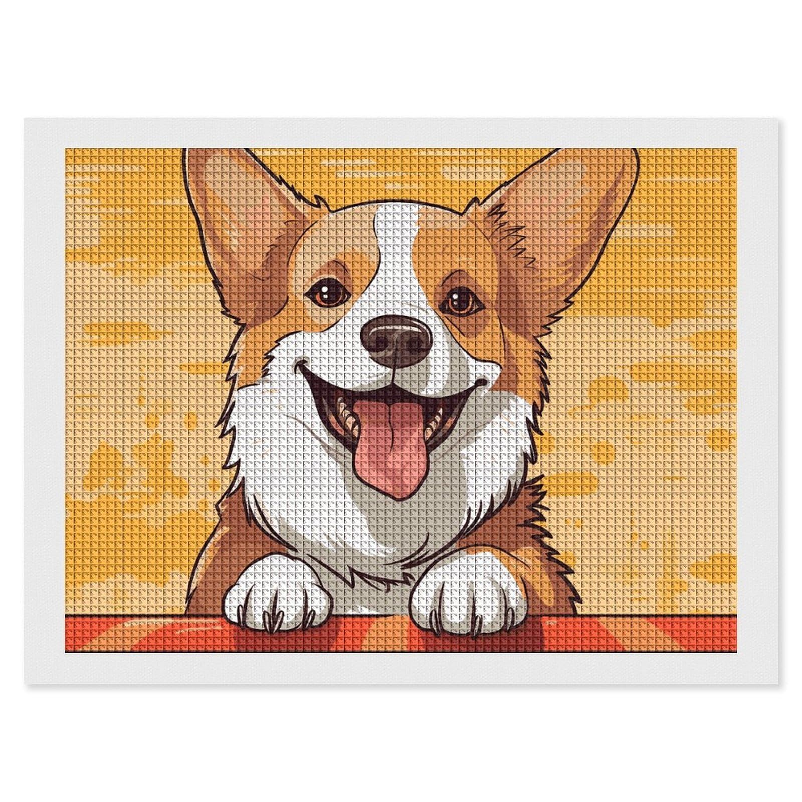 NONHAI Diamond Painting Kits for Adults - DIY Diamond Art Kits for Beginners - Full 5D Paint Drill Diamond Dots Paintings- Cute Corgi Dog Diamonds Pictures Gem Art and Craft Wall Decor 12"x16"