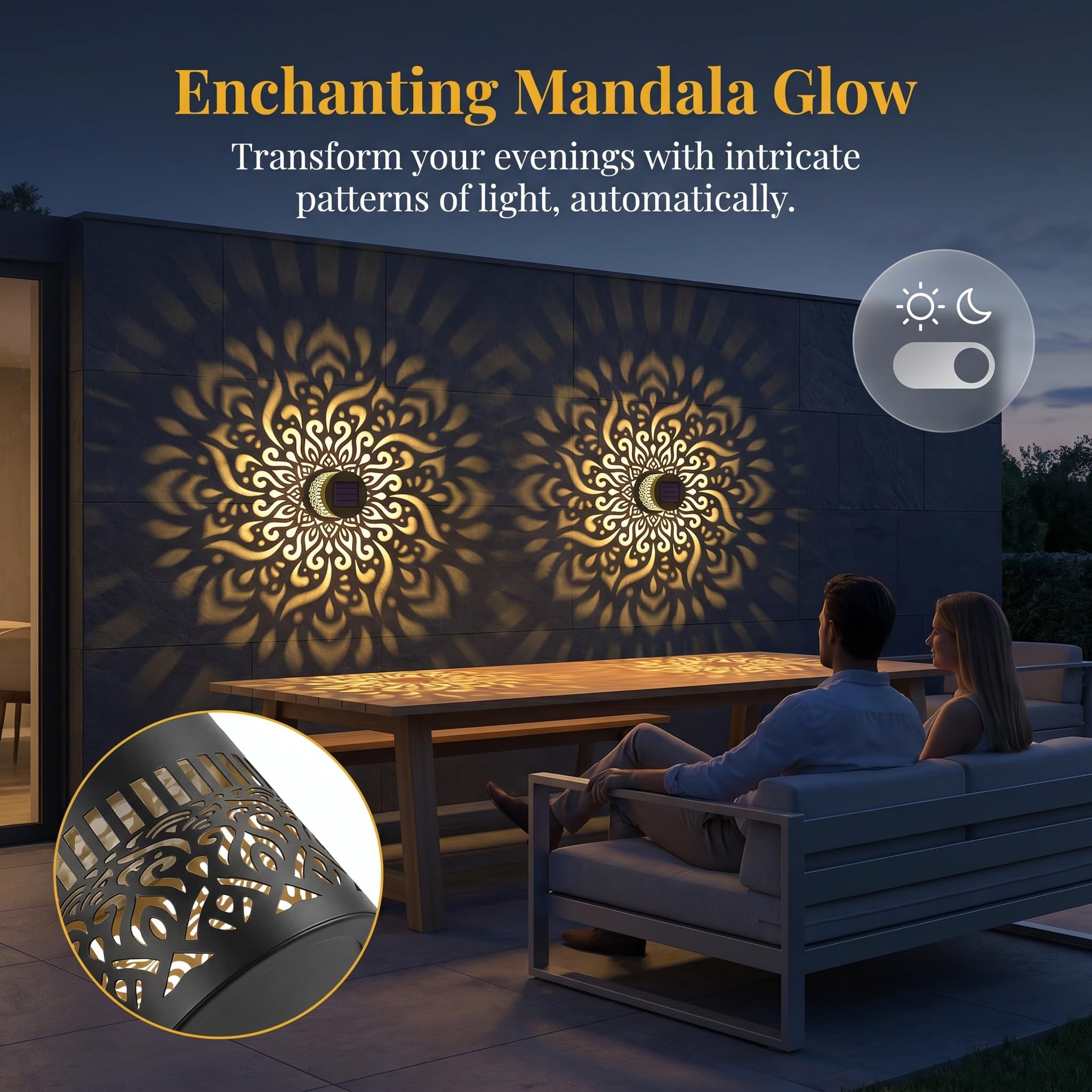 2 Stück Decorative Solar Mandala Lights,Mandala Solar Lights | Wasserdicht Metall LED Gartenleuchte für Dekoration Garten, Gartendeko, Terrasse, Patio, Camping, Hinterhöfe