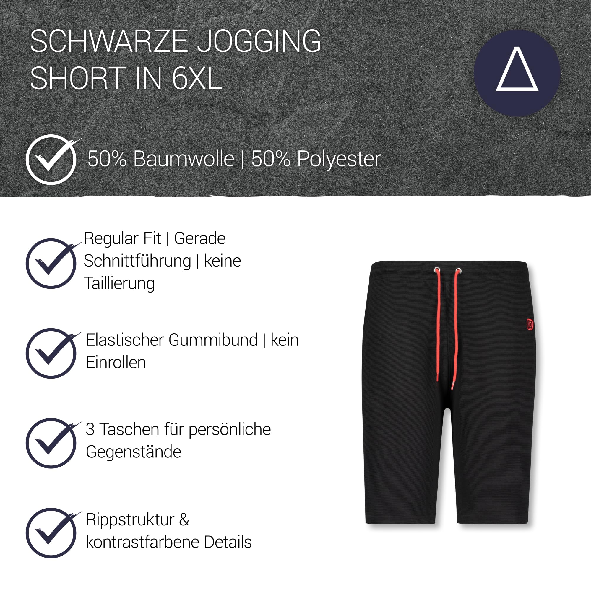 ADAMO Schwarze Herren Jogginghose kurz Ottoman Rippe großen Größen XXL - 10XL