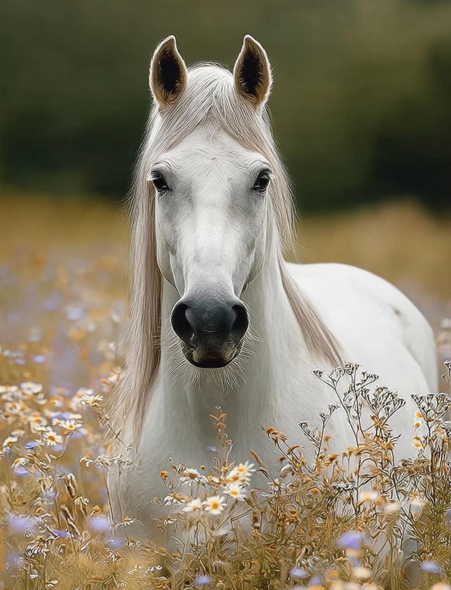 WANGWANGMIAO Paint by Number for Adults,White Horse Flower Cluster Adult Painting by Numbers Canvas Kits, DIY Acrylic Oil Paints for Home Wall Decor Gift 16x20inch，with Frame