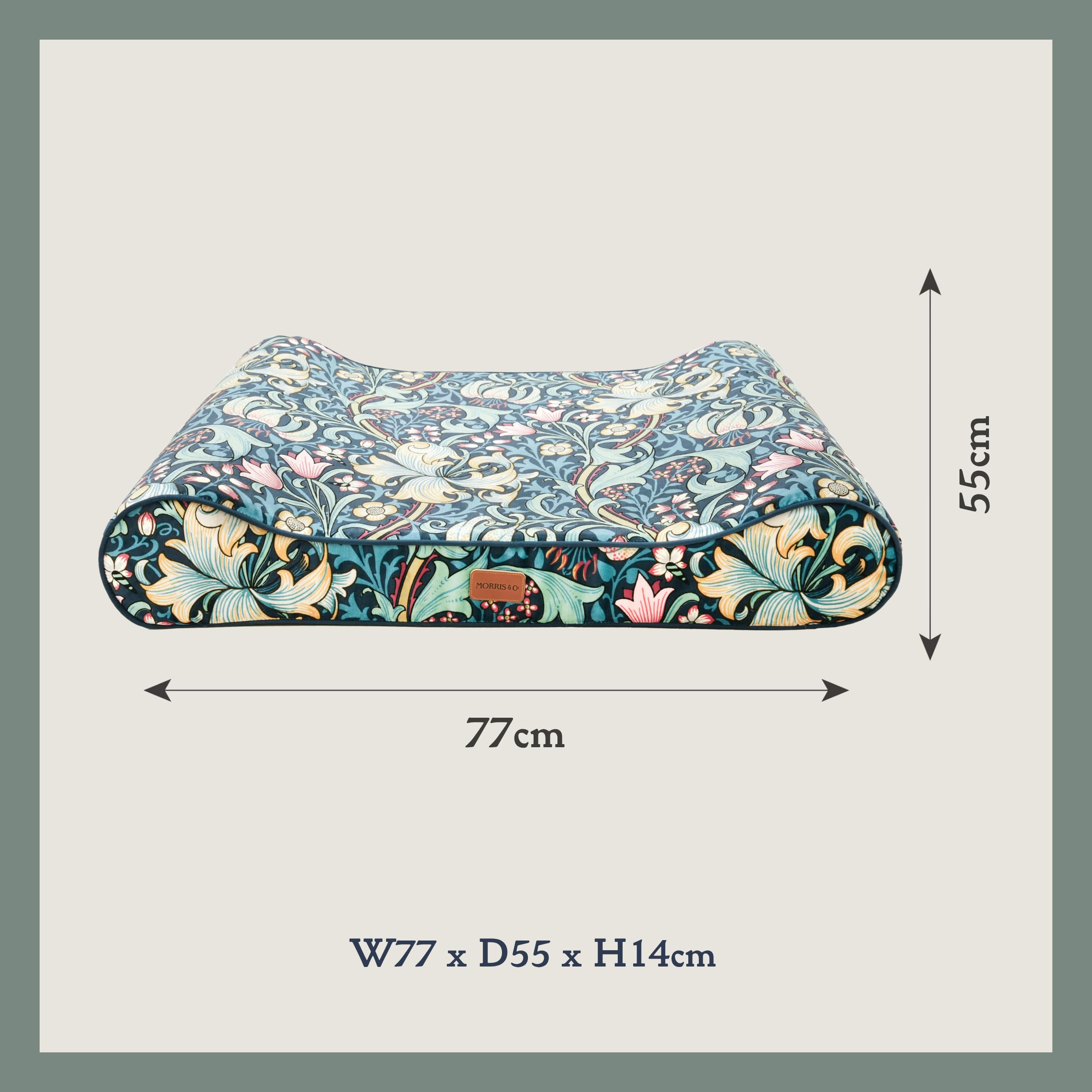 Rosewood x Morris & Co. - Colchón reclinable Golden Lily - Cama de Lujo para Perro de Espuma viscoelástica con el icónico Estampado de William Morris, Funda Lavable, Tela Resistente a los arañazos