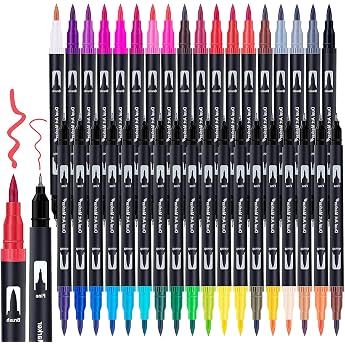 Halobios Dual Brush Pen Set 36 Colours Brush Pens Double Fibre Pens Water-based Ink Felt Tip Pens for Watercolour Watercolo Bullet Journal Hand Lettering Manga 0.4 mm Fineliner and 1-2 mm Fibre Tip Pens