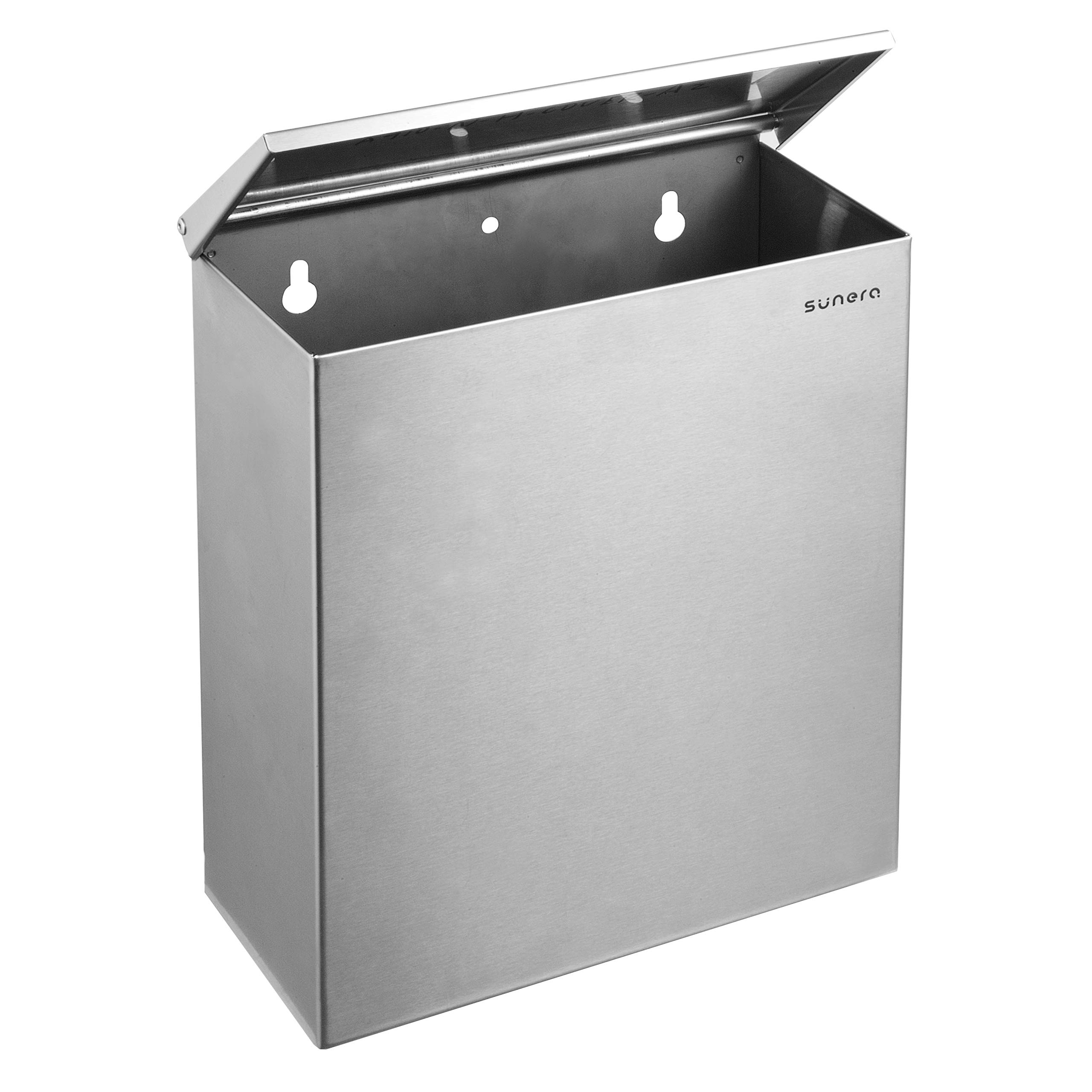 SUNERA Commercial Sanitary Napkin Receptacle Bin Wall Mount Feminine Hygiene Products Tampon & Waste Disposal Container 304 Stainless Steel Amercian Standard Brush Finish-image-13