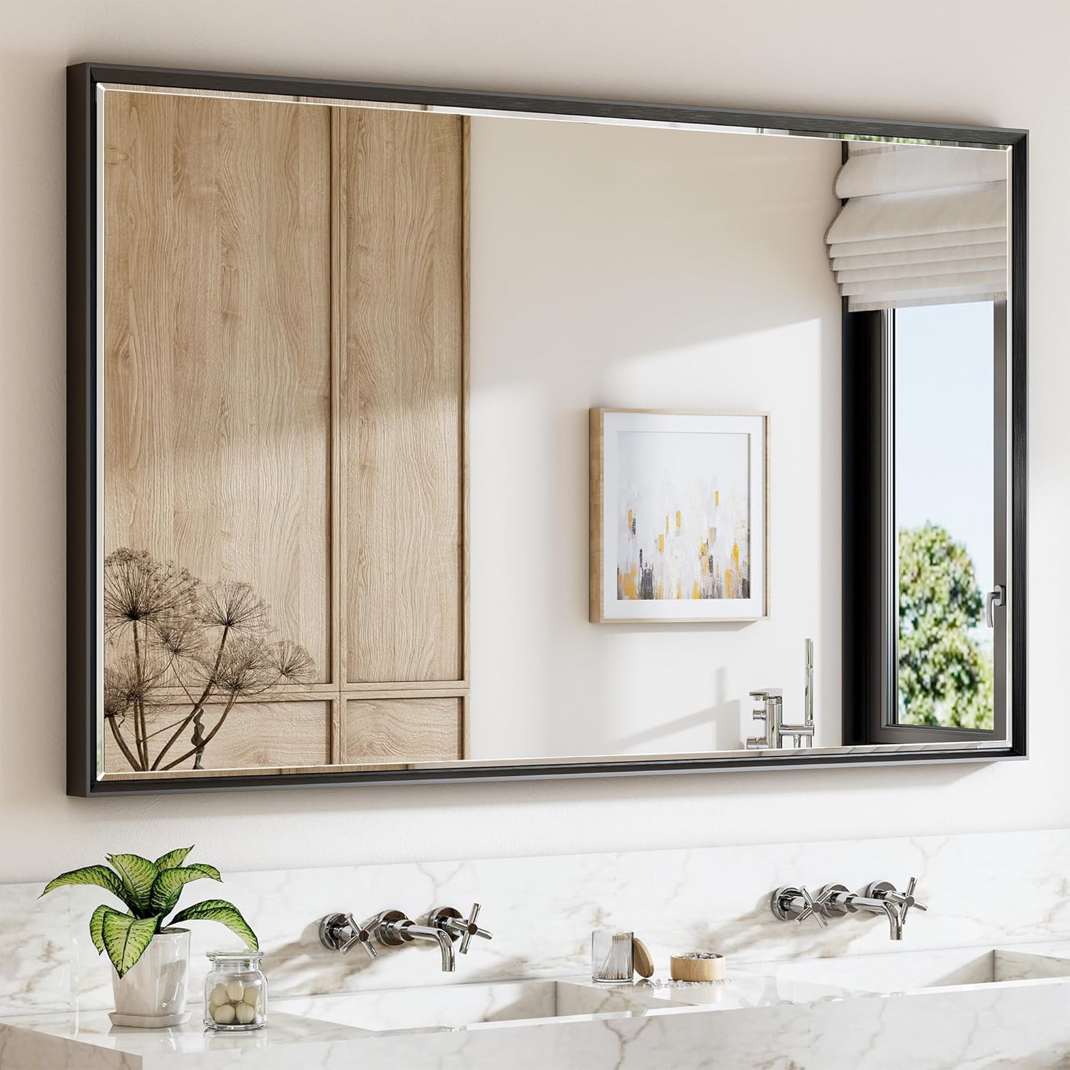 Amazon.com: QueenFun 60x36 Black Bathroom Mirror, Large Black Bathroom ...