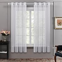 Deconovo Fényáteresztő Függöny Karikás Felfüggesztéssel - Len Hatású Fehér Voile Függönypár Gyerekszobába, 215x140 cm, 2 db 1