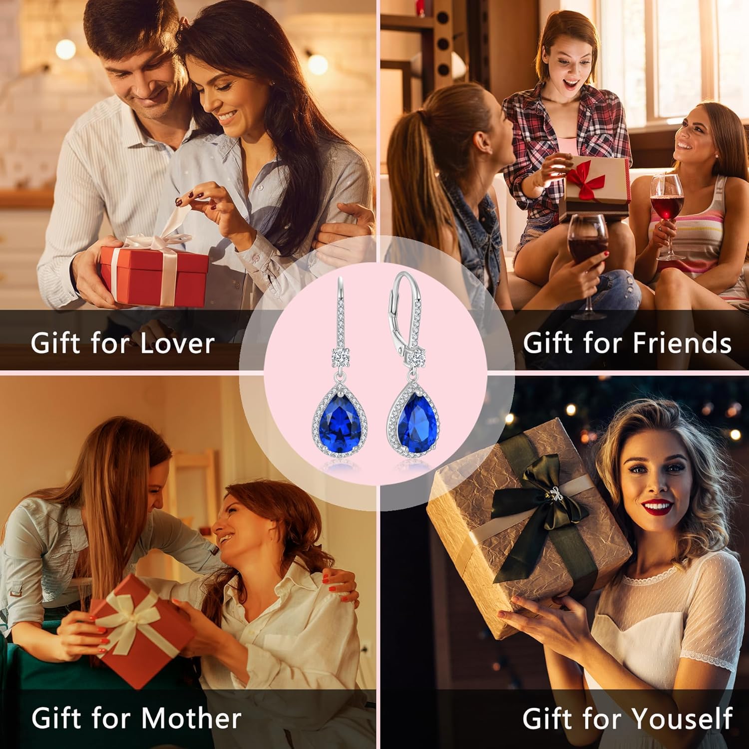 Teardrop Leverback Birthstone Earrings for Women 925 Sterling Silver 5A Cubic Zircon Dangle Drop Birthstone Earrings Jewelry Anniversary Birthday Christmas Gifts for Her - Image 6