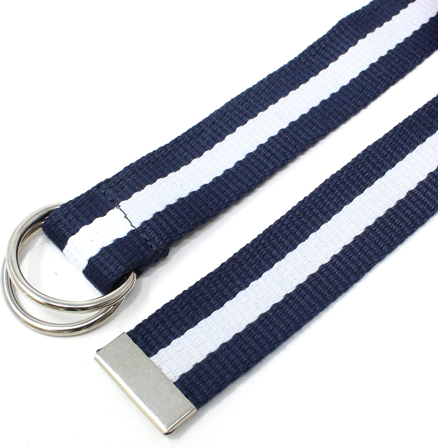 Canvas Web Belt D-Ring Buckle 1.25" Wide Metal Tip Multi-Color - Image 2