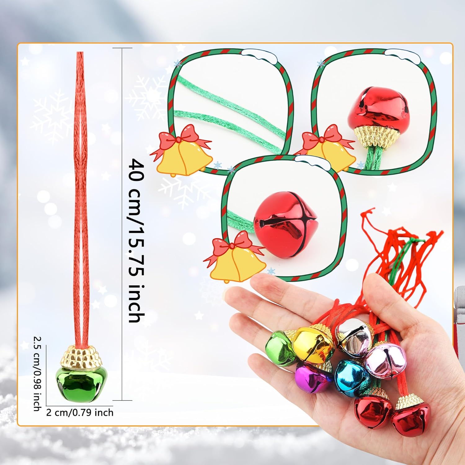 125 Pack Christmas Bell Necklaces Bulk Xmas Jingle Bell Necklaces for Kids Adults Christmas Holiday Party Supplies, 5 Colors